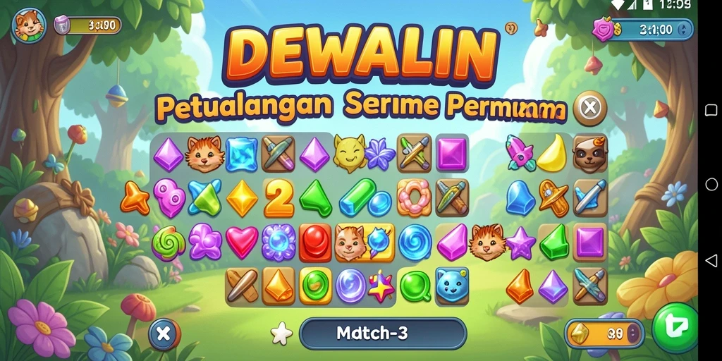 Tampilan gameplay DEWALIN yang seru dalam Match-3.