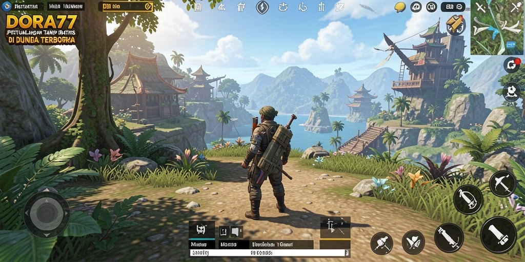 Screenshot gameplay menampilkan penjelajahan dunia terbuka yang luas.