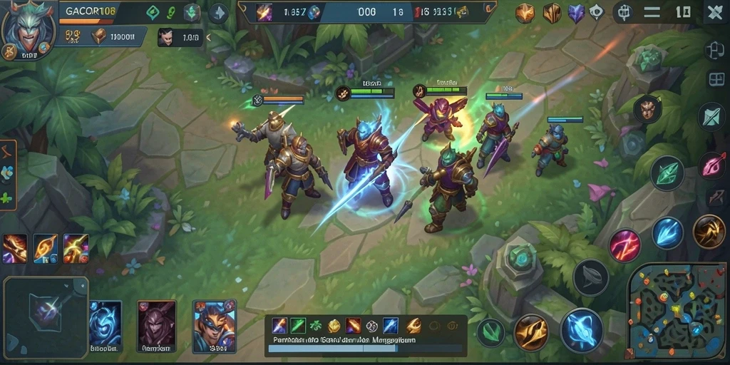 Tangkapan layar menunjukkan aksi seru gameplay GACOR108 di arena MOBA.