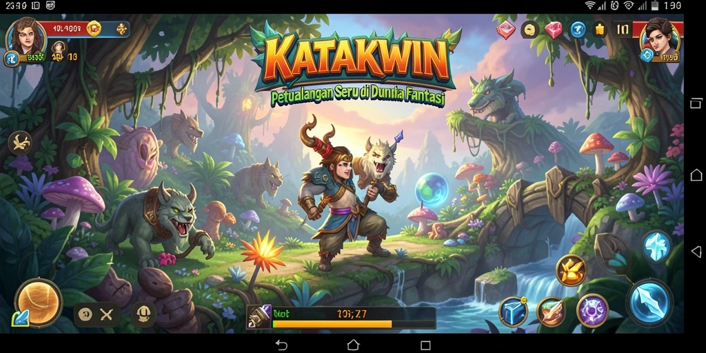 Tampilan gameplay seru KATAKWIN dengan karakter beraksi di dunia fantasi.