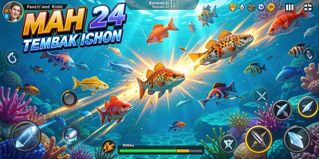 Screenshot gameplay MAHA24 menampilkan aksi seru Tembak Ikan.