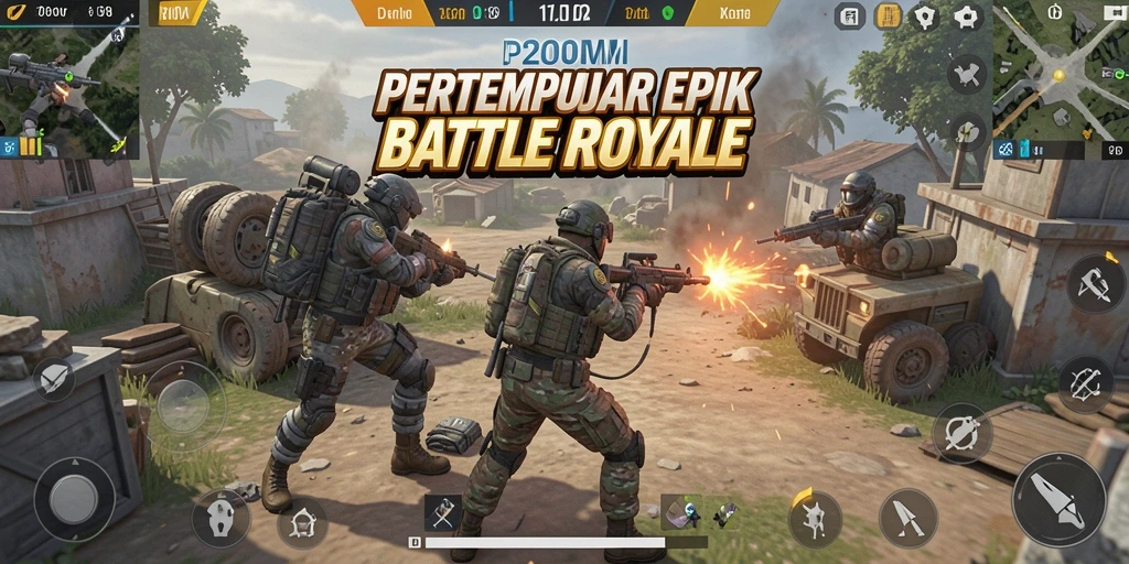 Screenshot P200M menampilkan aksi seru dalam pertempuran Battle Royale.